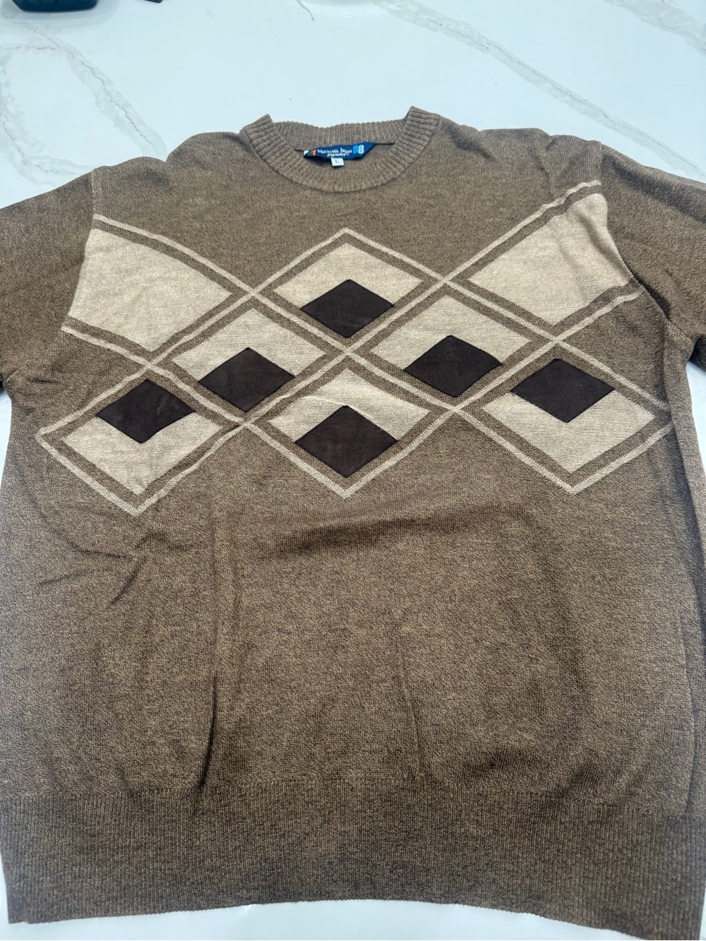 Men's Michael Irvin Collection Brown Argyle Crewneck Sweater